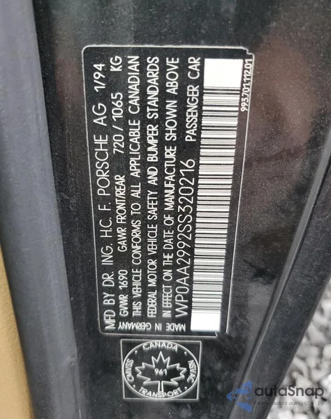 1995 Porsche 911 Carrera 2 из США, поврежденный, VIN WP0AA2992SS320216